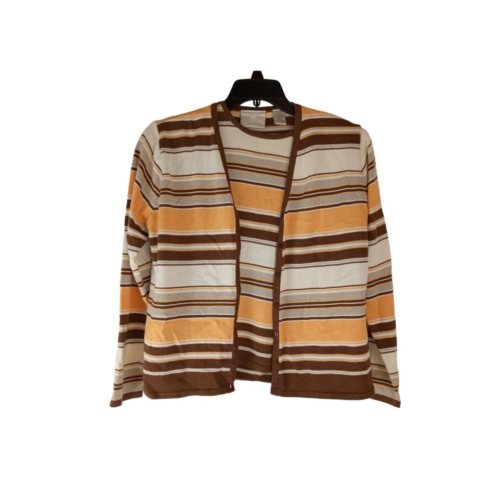 Emma James Womens 2 peice Top & Sweater Multicolor  Striped Cardigan Button sz L